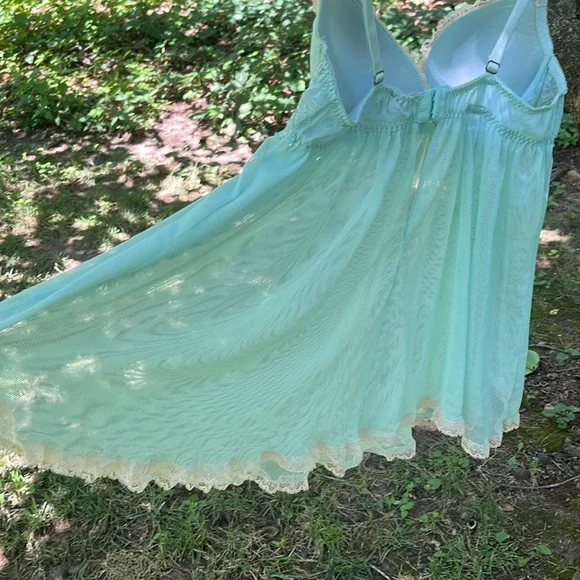 Elegant Lace Trim Babydoll Lingerie in Light Blue - Picture 8 of 12